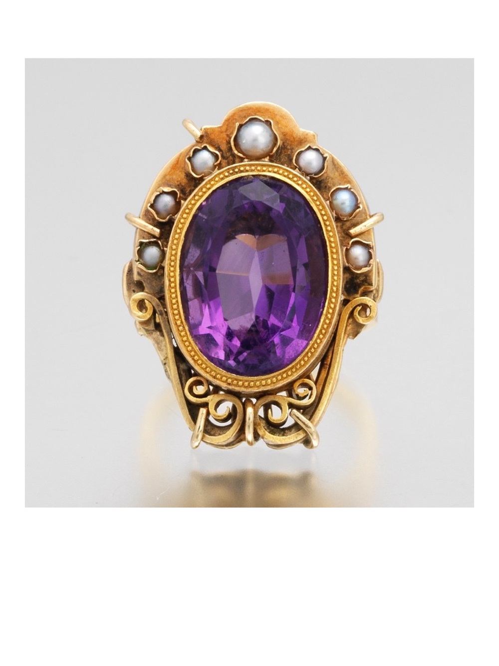 Victorian 14k Amythyst and Seed Pearl Ring 9.3 grams, Size 5.5